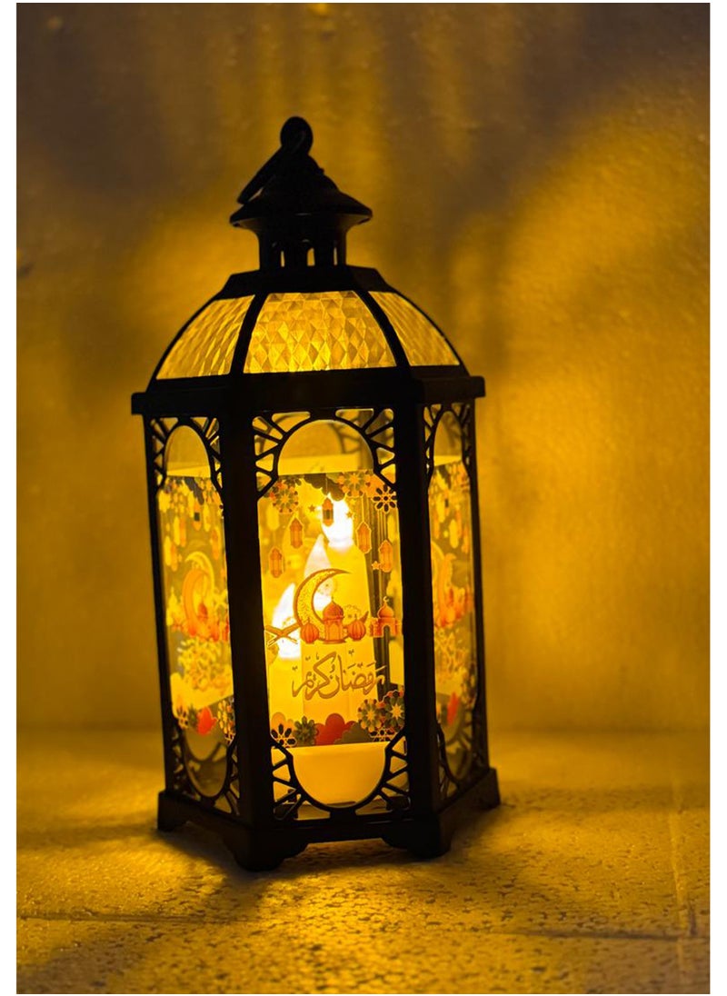 Ramadan Kareem Round Ramadan Hanging Lantern  Lights with LED Candle – Battery Powered Ramadan Decorations for Home, Bedroom, Door, Wall & Window – Outdoor Hanging Gift Idea. Black Color