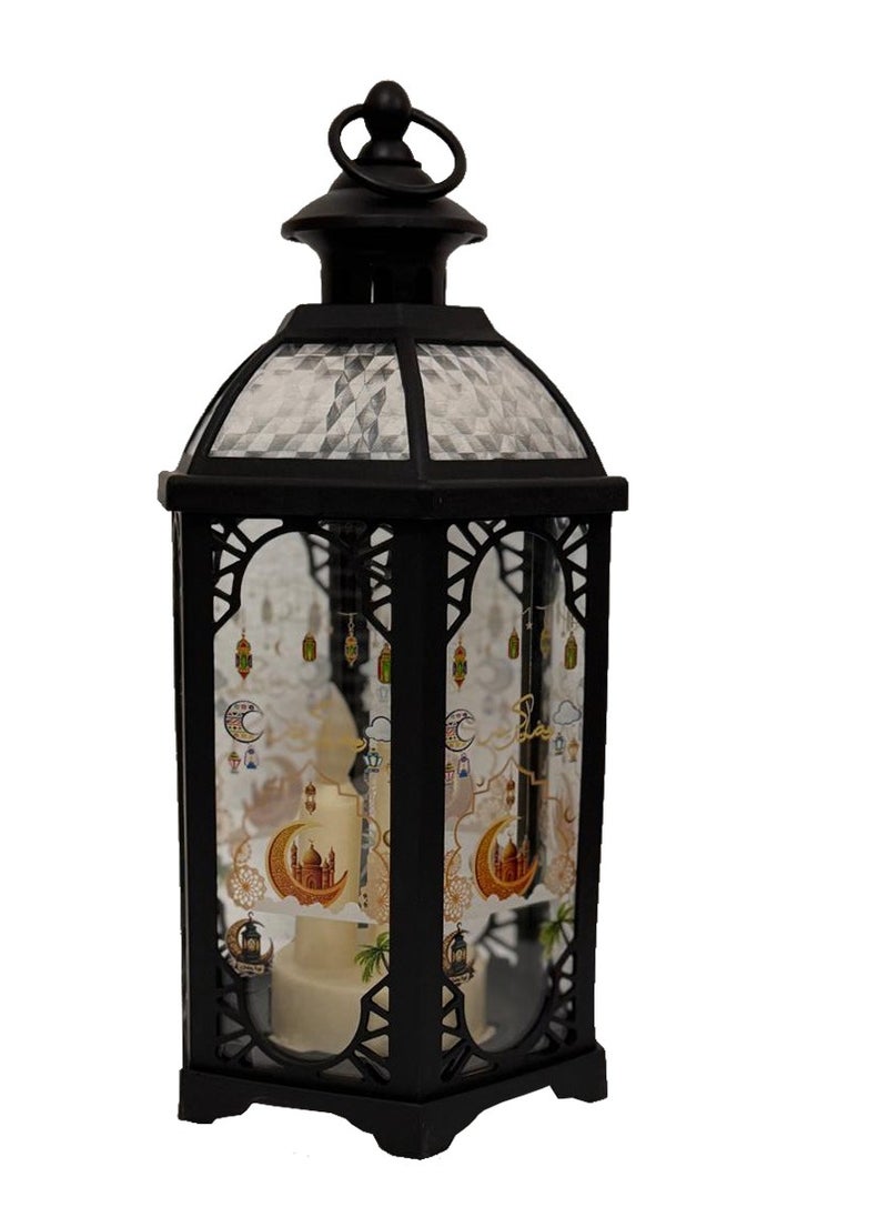 Ramadan Kareem Round Ramadan Lantern Hanging Lights with LED Candle – Battery Powered Ramadan Decorations for Home, Bedroom, Door, Wall & Window – Outdoor Hanging Gift Idea. Black Color