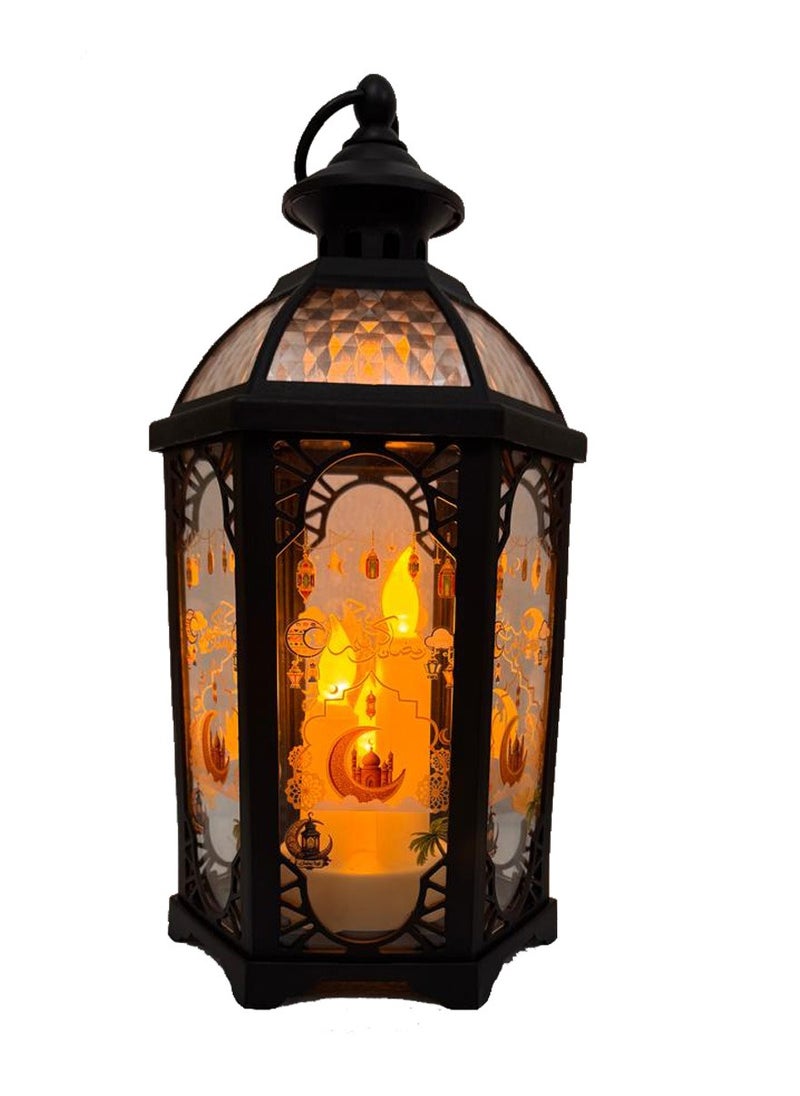 Ramadan Kareem Round Ramadan Lantern Hanging Lights with LED Candle – Battery Powered Ramadan Decorations for Home, Bedroom, Door, Wall & Window – Outdoor Hanging Gift Idea. Black Color