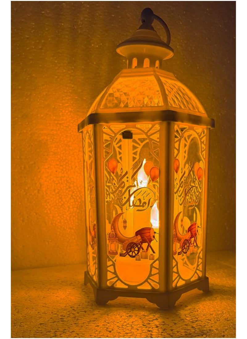 Ramadan Kareem Round Ramadan Hanging Lantern  Lights with LED Candle – Battery Powered Ramadan Decorations for Home, Bedroom, Door, Wall & Window – Outdoor Hanging Gift Idea. White Color