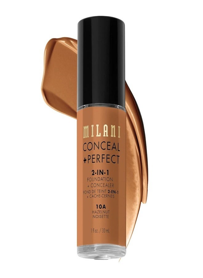 Milani Cosmetics Conceal + Perfect 2-In-1 Foundation + Concealer 10A Hazelnut 30ml – Full Coverage, Lightweight, Long-Lasting, Water-Resistant, Oil-Free, Vegan & Cruelty-Free