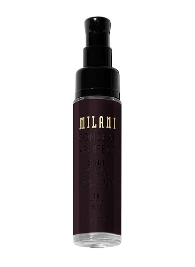 Milani Cosmetics Conceal + Perfect 2-In-1 Foundation + Concealer 18 Truffle 30ml – Full Coverage, Lightweight, Long-Lasting, Water-Resistant, Oil-Free, Vegan & Cruelty-Free