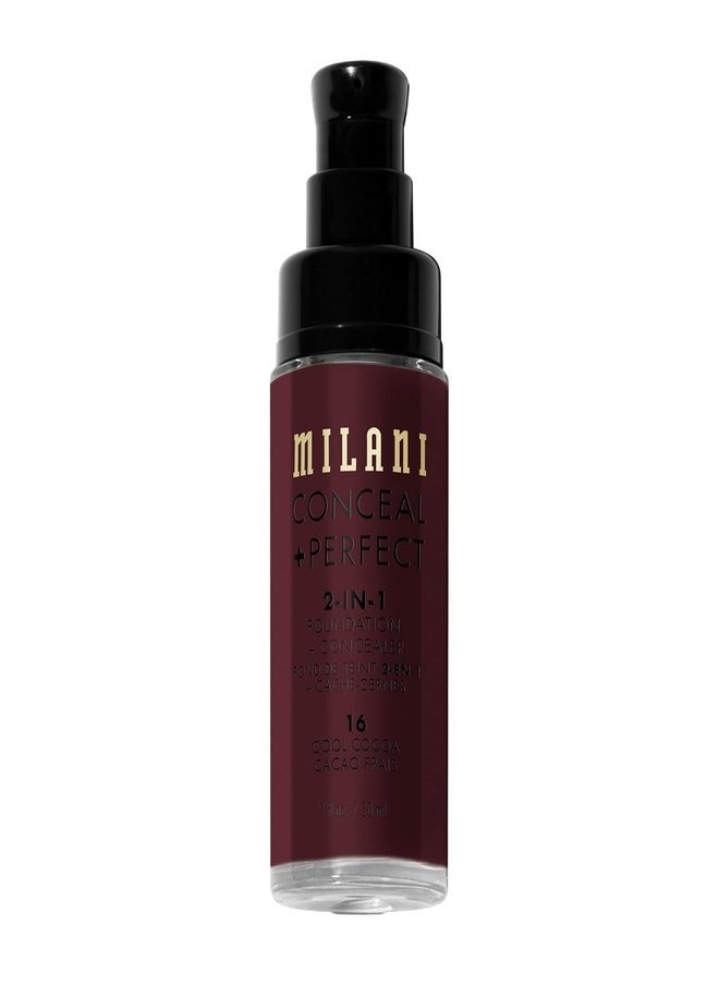 Milani Cosmetics Conceal + Perfect 2-In-1 Foundation + Concealer 16 Cool 30ml – Full Coverage, Lightweight, Long-Lasting, Water-Resistant, Oil-Free, Vegan & Cruelty-Free