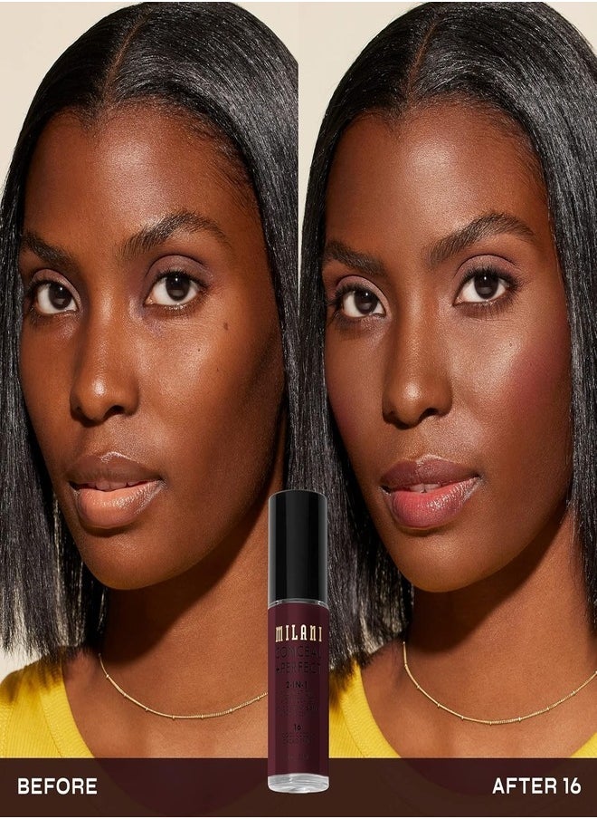 Milani Cosmetics Conceal + Perfect 2-In-1 Foundation + Concealer 16 Cool 30ml – Full Coverage, Lightweight, Long-Lasting, Water-Resistant, Oil-Free, Vegan & Cruelty-Free