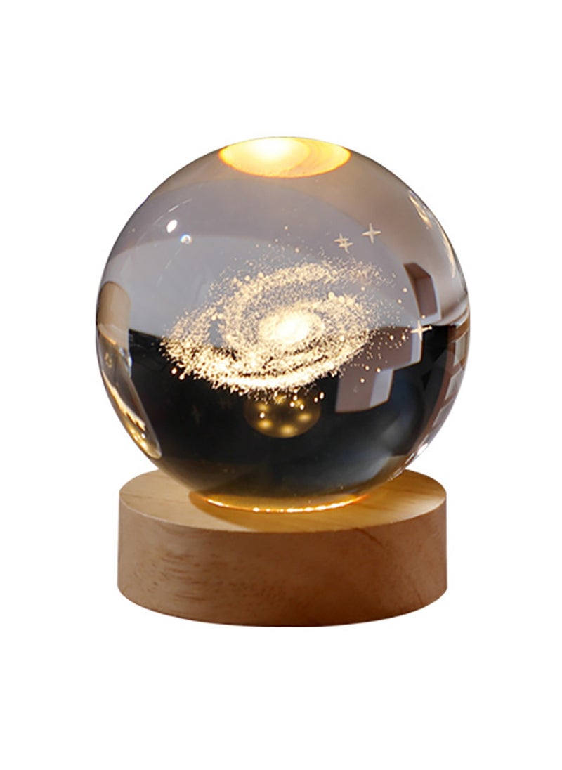 Crystal Ball 3D Light Cosmic Ball Crystal with LED Base for Home Bedroom Office Decoration Galaxy Planet Night Light Birthday Gift, Transparent