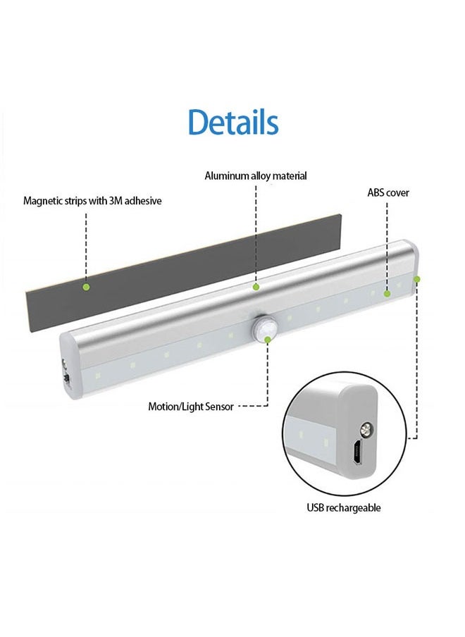 Motion Sensor Light for Room with Night Light, Stick Anywhere, Built-in Polymer Lithium Battery, USB Rechargeable, 10 LED Closet Lights Wardrobe Lighting LED Lights (Warm Color, 3 Pack)