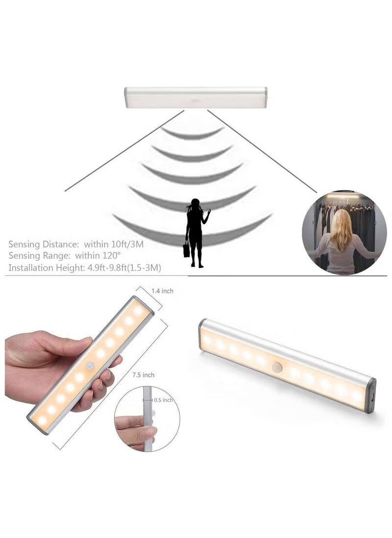 Motion Sensor Light for Room with Night Light, Stick Anywhere, Built-in Polymer Lithium Battery, USB Rechargeable, 10 LED Closet Lights Wardrobe Lighting LED Lights (Warm Color, 3 Pack)