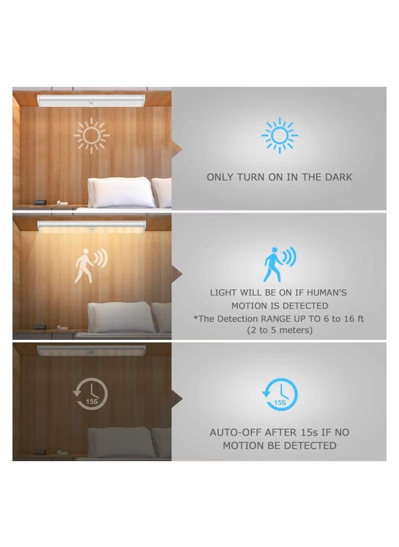 Motion Sensor Light for Room with Night Light, Stick Anywhere, Built-in Polymer Lithium Battery, USB Rechargeable, 10 LED Closet Lights Wardrobe Lighting LED Lights (Warm Color, 3 Pack)