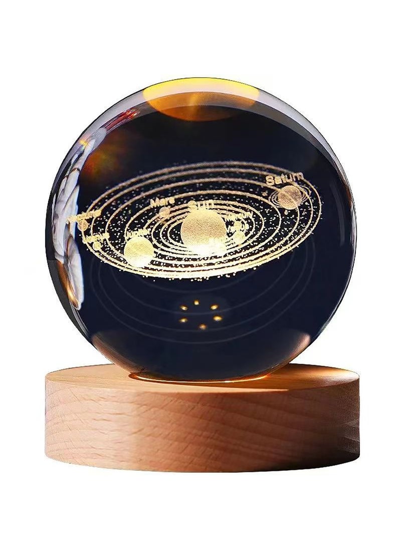 3D crystal ball night light children's glass ball night light with wooden base fantasy decoration gift LED galaxy planet night light birthday gift