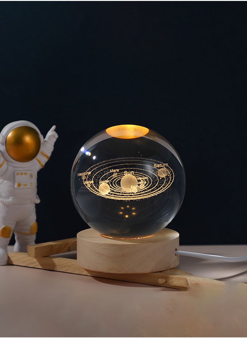 3D crystal ball night light children's glass ball night light with wooden base fantasy decoration gift LED galaxy planet night light birthday gift