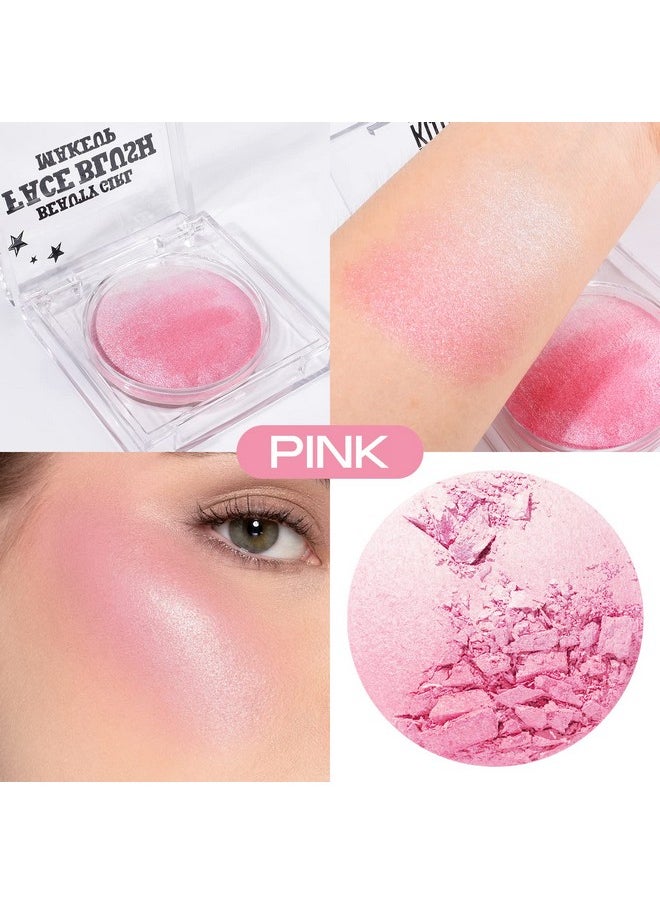 Pink Baked Powder Blush, Pink Glow Baked Powder For Blush And Highlighter, High Glossy Finish, Lightweight Blendable Shimmer Pressed Powder, Multiuse Baked Powder, 0.53 Oz