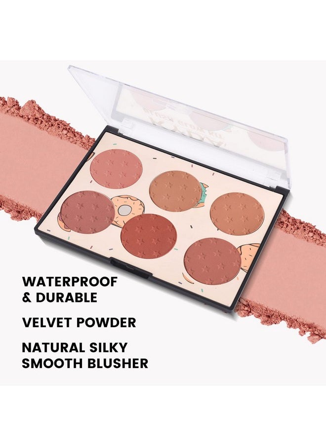 6 Colors Face Blush Palette, Matte Shimmer Blush Palette, Smooth Blendable Powder Blush, Contour Highlighter Blush Multiuse Makeup Palette-Set A