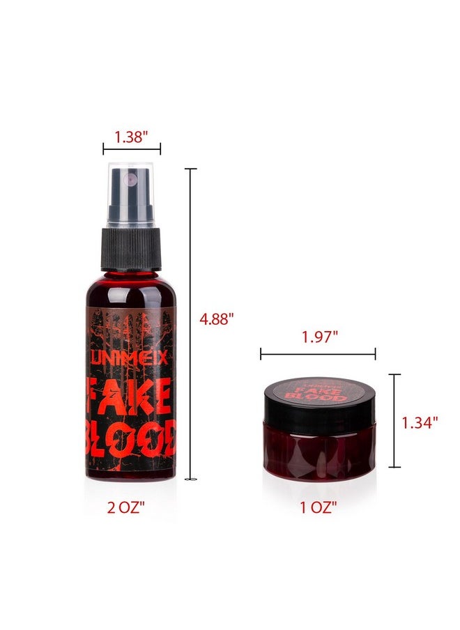 2 Oz Fake Blood Spray And 1 Oz Gel Fake Blood Makeup Kit Washable Sfx Makeup For Clothes Mouth Eyes，Stage Blood For Halloween Zombie Vampire Cosplay Party