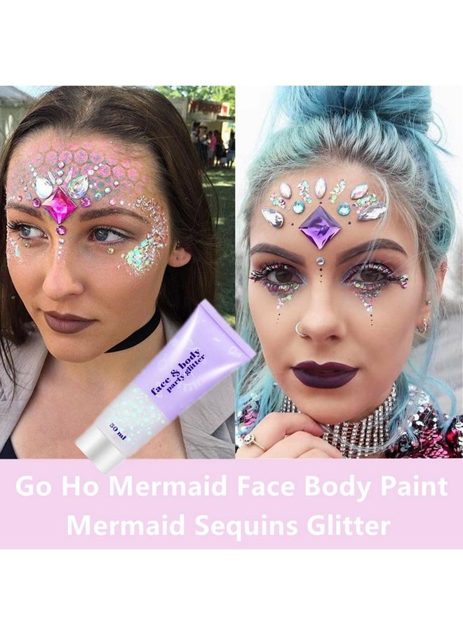 Clear White Body Glitter,Festival Rave Outfits For Women,Holographic White Face Glitter Gel,Mermaid Face Paint Glitter Sequins,Fairy White Makeup Chunky Glitter,Rave Accessories