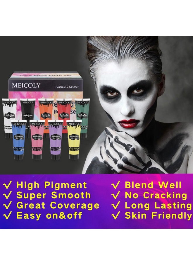 9 Colors Face Body Paint Set,1.01X9Oz/Box,Kids And Adults Water Based Face Paint Kit,Safe Cream Body Paint For Skin,Face Painting For Halloween Sfx Cosplay Makeup Stage Performance,Vegan