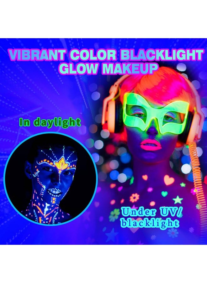 Uv Blacklight Face Paint,15 Bright Colors Neon Fluorescent Body Painting Palette,Water Activated Eyeliner,Water Based Makeup Glow In The Dark Halloween Washable For Kids Adult Body Paint