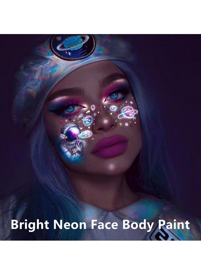 Neon White Body Paint Washable(2.37Oz,70Ml),Under Uv Blacklight Neon Face Paint,Water Based Neon Fluorescent White Face Paint For Adults Children Sfx Cosplay Costumes Festivals Halloween Makeup