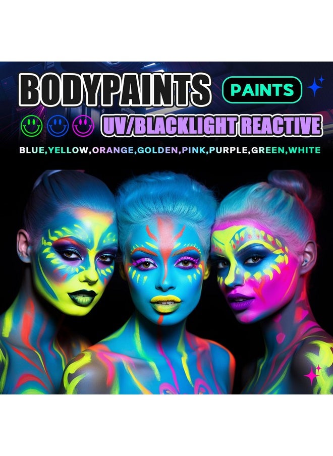 Neon White Body Paint Washable(2.37Oz,70Ml),Under Uv Blacklight Neon Face Paint,Water Based Neon Fluorescent White Face Paint For Adults Children Sfx Cosplay Costumes Festivals Halloween Makeup