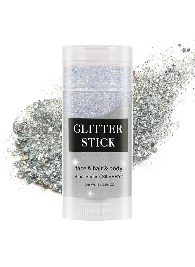 Silver Body Glitter Stick,Waterproof Halloween Face Glitter Gel,Chunky Glitter Face Paint,Mermaid Sequin Hair Glitter Makeup,Sparkle Body Glitter For Women And Kid,Festival Accessories Glitter