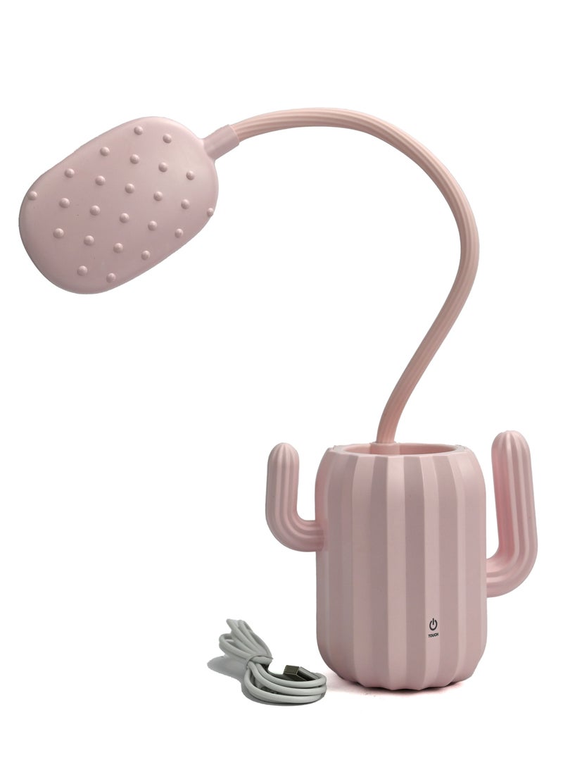 Cactus Desk Lamp with Pen Holder USB Rechargeable Led, Pretty Desk Lamp with Adjustable Neck and Hands, Patel Shade Lamp for Reading, Bedside, Or Desk Work, Light Decor