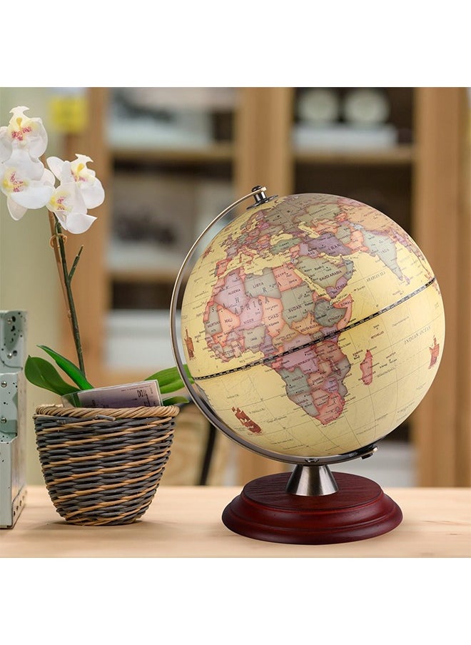 Illuminated World Globe for Adults & Kids with Wooden Stand,Built in LED Lamp for Illuminated Night View Antique Globe for Home Décor and Office Desktop 8inch