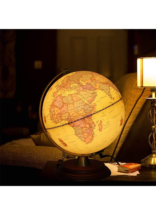 Illuminated World Globe for Adults & Kids with Wooden Stand,Built in LED Lamp for Illuminated Night View Antique Globe for Home Décor and Office Desktop 8inch