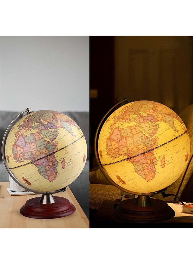 Illuminated World Globe for Adults & Kids with Wooden Stand,Built in LED Lamp for Illuminated Night View Antique Globe for Home Décor and Office Desktop 8inch