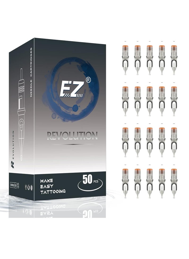 EZ Tattoo Cartridge Needles Assorted - 50Pcs #12 Mixed (3RS 5RS 7RS 9RS 11RS) Standard Round Shader Tattoo Needle Cartridges for Tattooing Rotary Tattoo Pen Machine Supply - Revolution