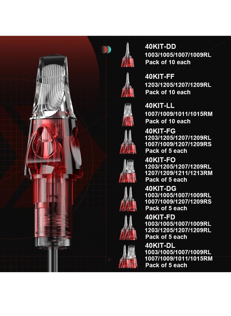 Tattoo Needle Cartridges 40pcs #10 Bugpin 3RL 5RL 7RL 9RL 7RS 9RS Round Liner #12 7RS 9RS Round Shader Tattoo Cartridge Mixed Needles EN04X-40KIT-DG