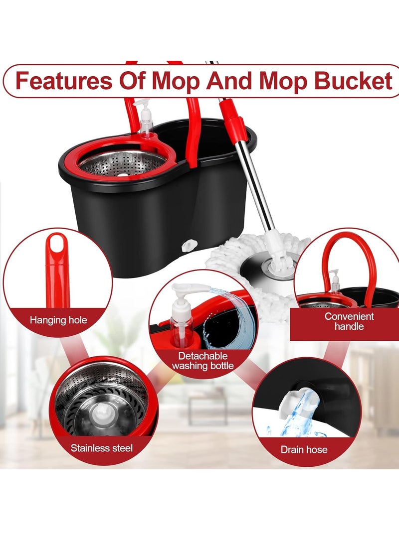 Bucket Quick Spin Mop with 2 Microfiber Wet Dry Mophead Floor Cleaning pocha Extendable Handle Removable Wringer 360° Floor Cleaner Mopping Set Reversible