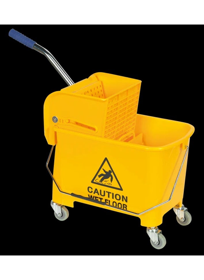 Single Bucket Down Press Wringer Mop Trolley, Mini Mop Bucket Wringer Trolley - 20 Liter - Yellow