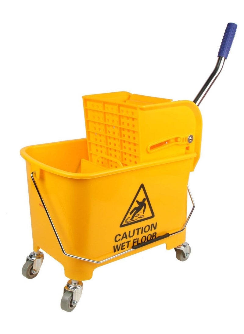 Single Bucket Down Press Wringer Mop Trolley, Mini Mop Bucket Wringer Trolley - 20 Liter - Yellow