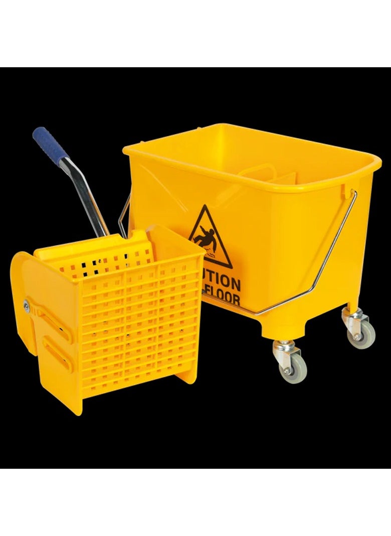 Single Bucket Down Press Wringer Mop Trolley, Mini Mop Bucket Wringer Trolley - 20 Liter - Yellow