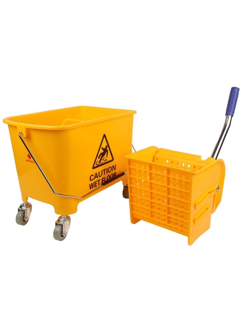 Single Bucket Down Press Wringer Mop Trolley, Mini Mop Bucket Wringer Trolley - 20 Liter - Yellow