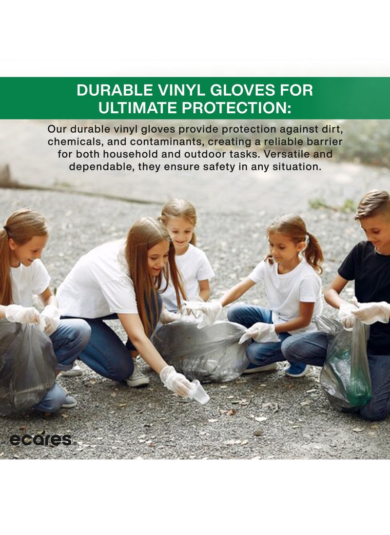 ECARES® Vinyl Gloves, Latex-Free, Powder-Free, Disposable, Durable and Non-Sterile, For Food Prep, Cleaning, Cooking & Multipurpose Use. Clear, Large Size.