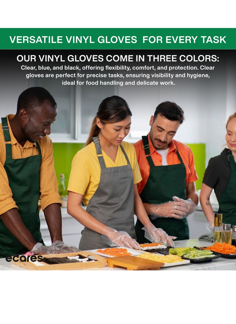 ECARES® Vinyl Gloves, Latex-Free, Powder-Free, Disposable, Durable and Non-Sterile, For Food Prep, Cleaning, Cooking & Multipurpose Use. Clear, Large Size.