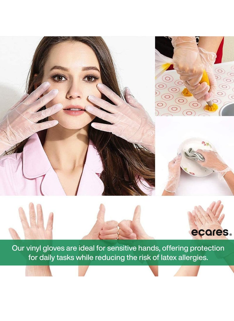 ECARES® Vinyl Gloves, Latex-Free, Powder-Free, Disposable, Durable and Non-Sterile, For Food Prep, Cleaning, Cooking & Multipurpose Use. Clear, Large Size.