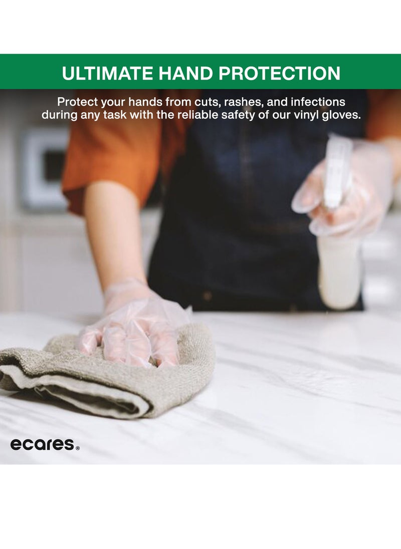 ECARES® Vinyl Gloves, Latex-Free, Powder-Free, Disposable, Durable and Non-Sterile, For Food Prep, Cleaning, Cooking & Multipurpose Use. Clear, Large Size.