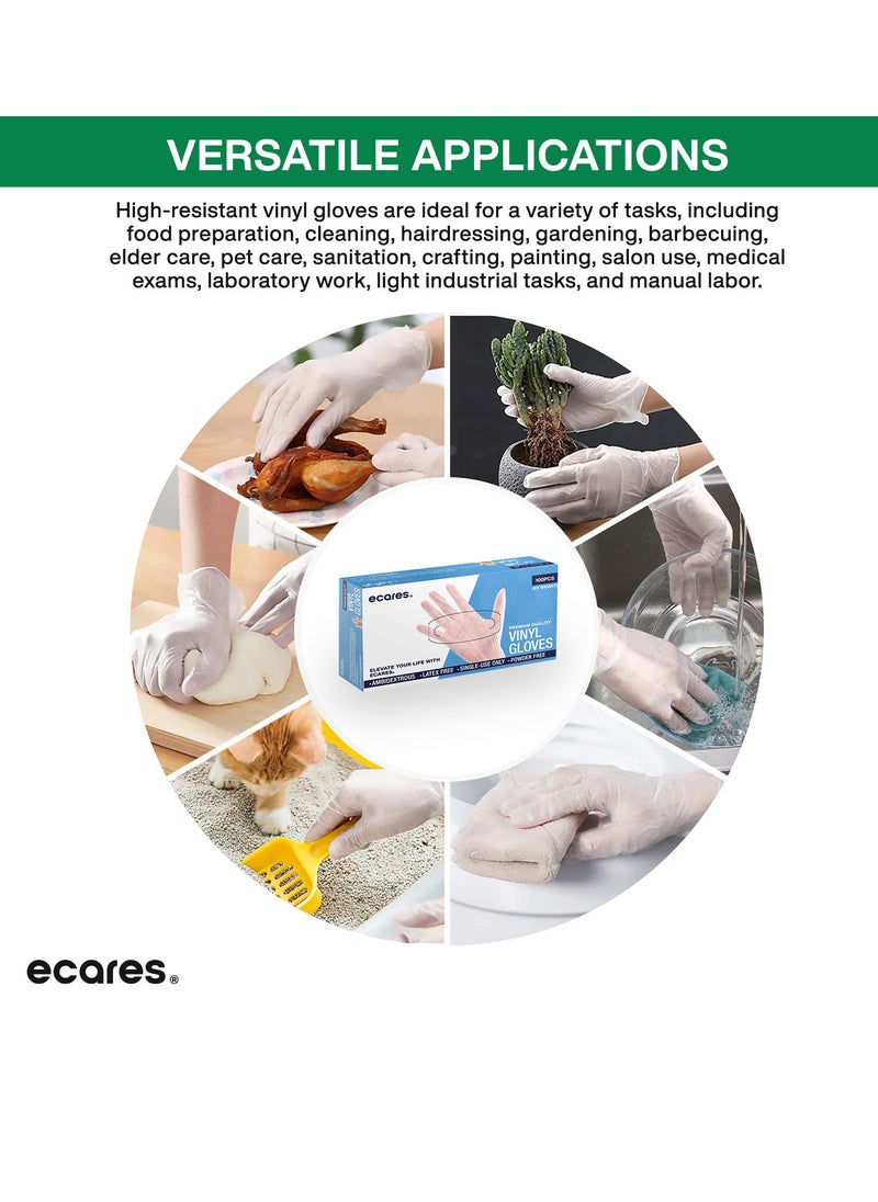 ECARES® Vinyl Gloves, Latex-Free, Powder-Free, Disposable, Durable and Non-Sterile, For Food Prep, Cleaning, Cooking & Multipurpose Use. Clear, Large Size.