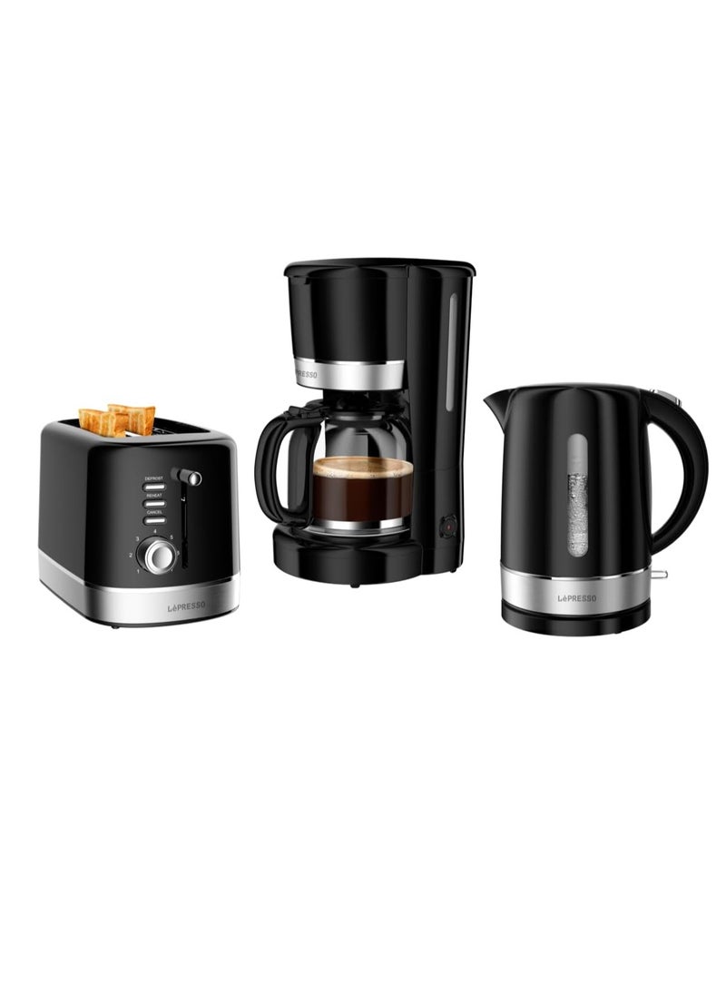 Breakfast Set 2 Slice Toaster, 1.7L Kettle and Drip Coffee Maker Auto Open Lid Crumb Tray Handle Electronic Browning Control Washable Nylon Filter Over Heat Protection, Coffee Machine