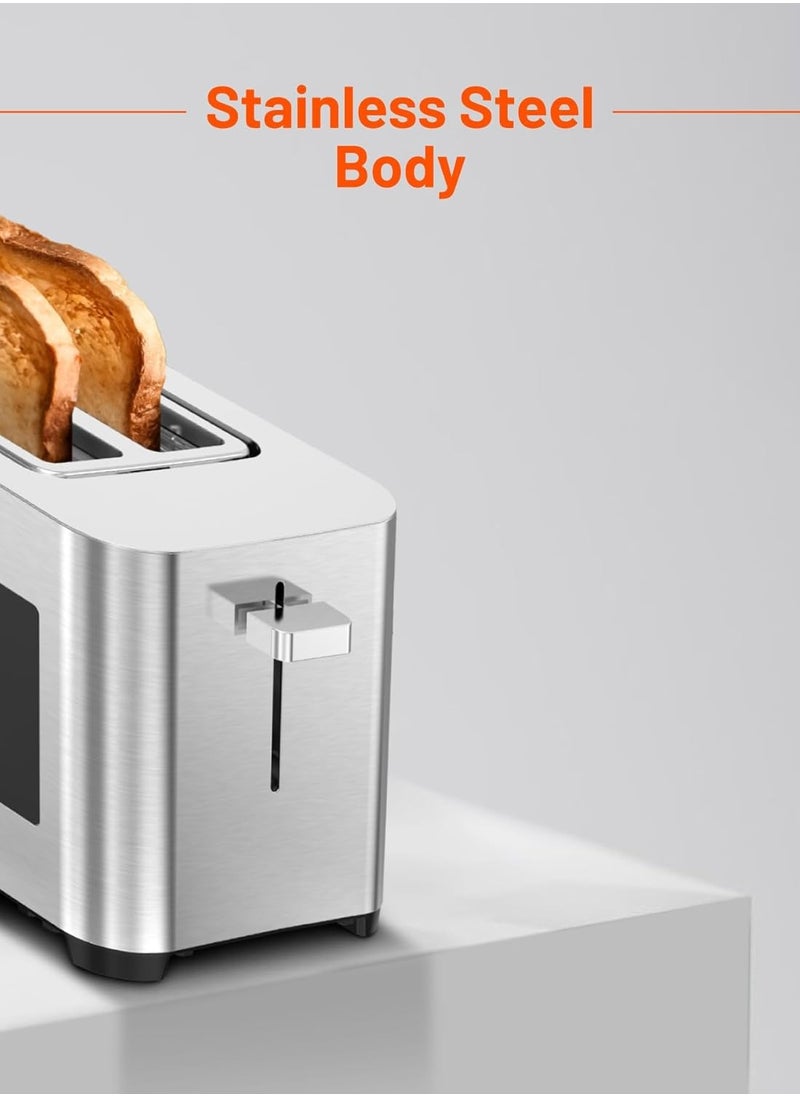 4-Slice Digital Pop up Toaster1400W, 6 Browning Levels, Defrost Heat Levels, Crumb Tray, Touch Panel, Smart Memory Function, Stainless Steel Housing