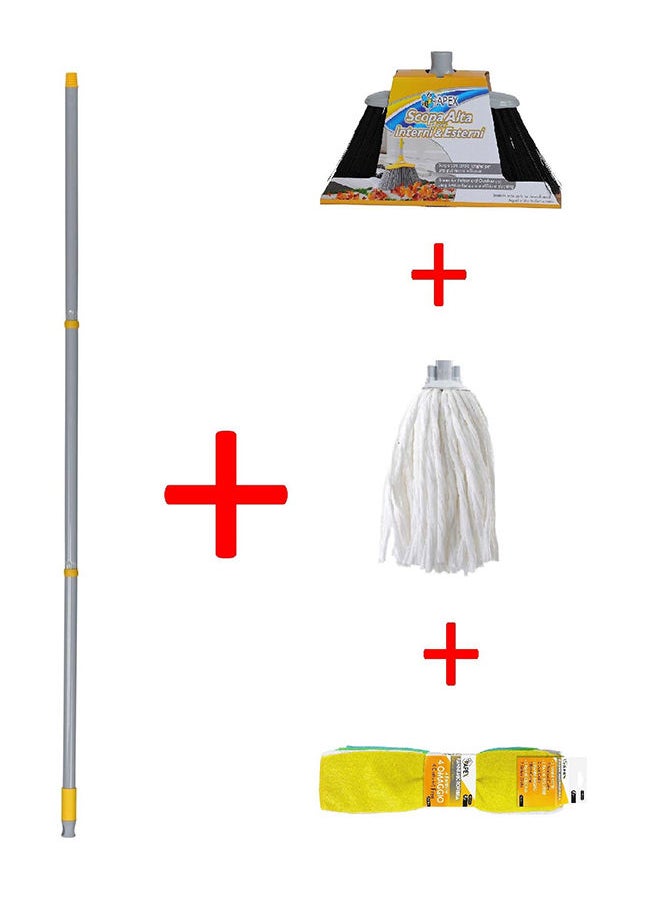Cleaning Set (Mop & Broom Head with 120 cm handle and 8 cloth pieces)