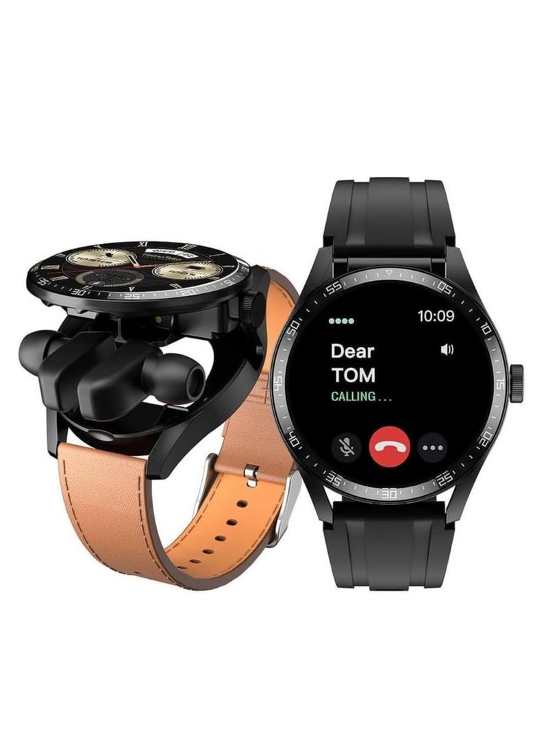 Haino Teko Germany RW37 Watch Buds Large Screen Round Shape AMOLED Display Smart Watch and Bluetooth Earbuds With 2 Pair Straps for Ladies and Gents