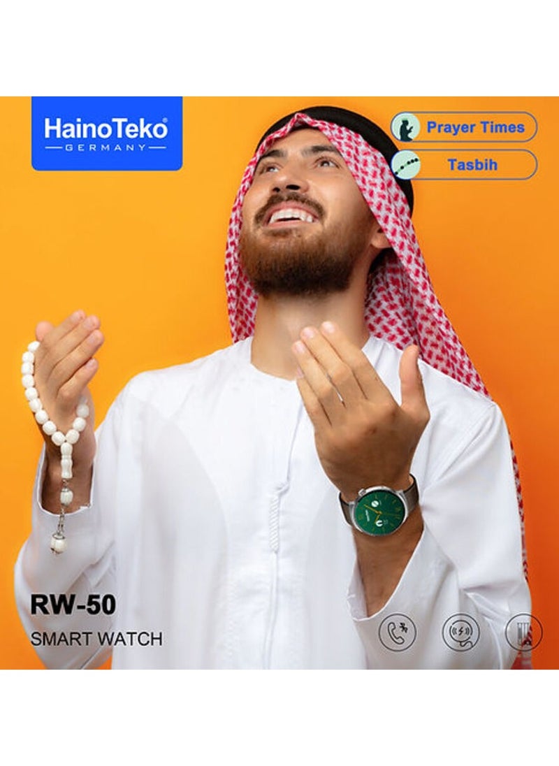 Haino Teko RW50 Super Max Size Round Shape Curved AMOLED Display Smart Watch With 3 Pair Straps For Gents and Boys Silver