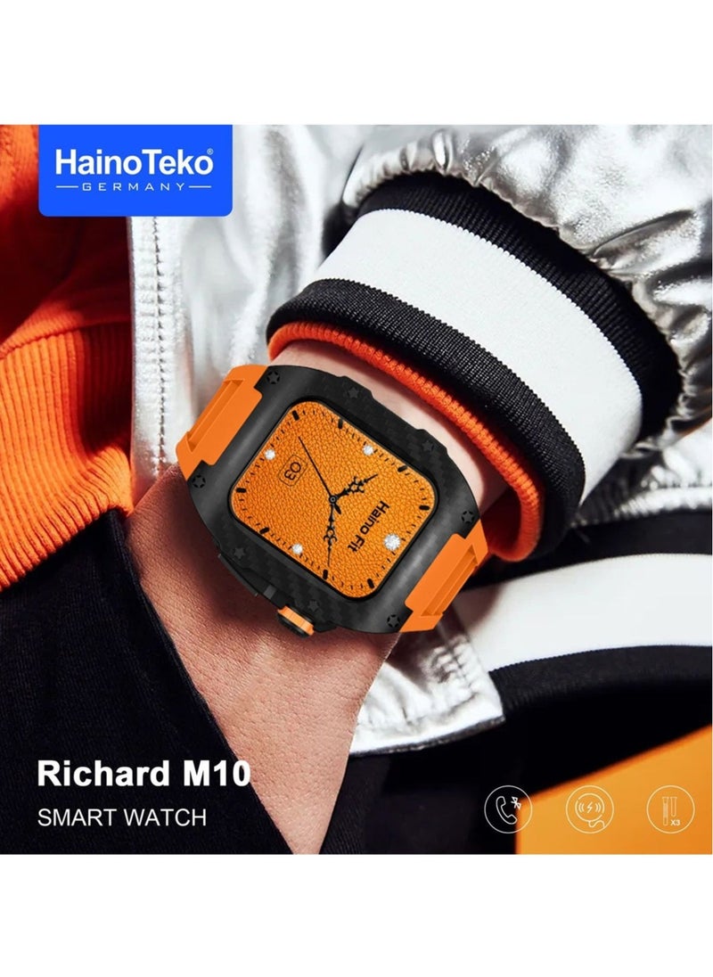 Haino Teko Germany Richard M10 smart watch with wireless charger 3 pair strap and inbuilt protection case for men's and boys