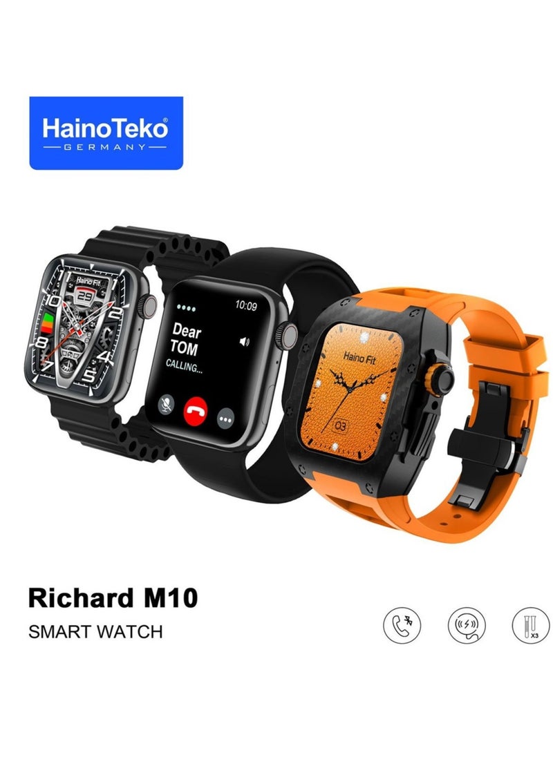 Haino Teko Germany Richard M10 smart watch with wireless charger 3 pair strap and inbuilt protection case for men's and boys