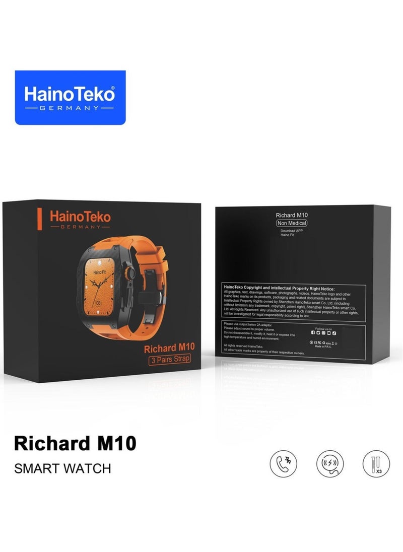 Haino Teko Germany Richard M10 smart watch with wireless charger 3 pair strap and inbuilt protection case for men's and boys