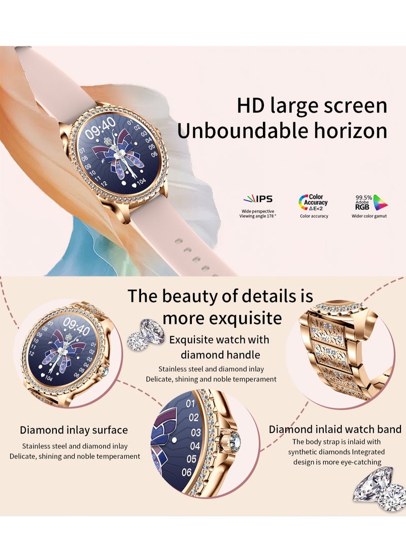 Women/Ladies Bluetooth Smartwatch, Answer/Unplug Call Function, 1.32 Inch Full Screen Touch Smart Watch, With Exercise Heart Rate Monitoring And Sleep Monitoring, Exercise Mode RTi58 Gold