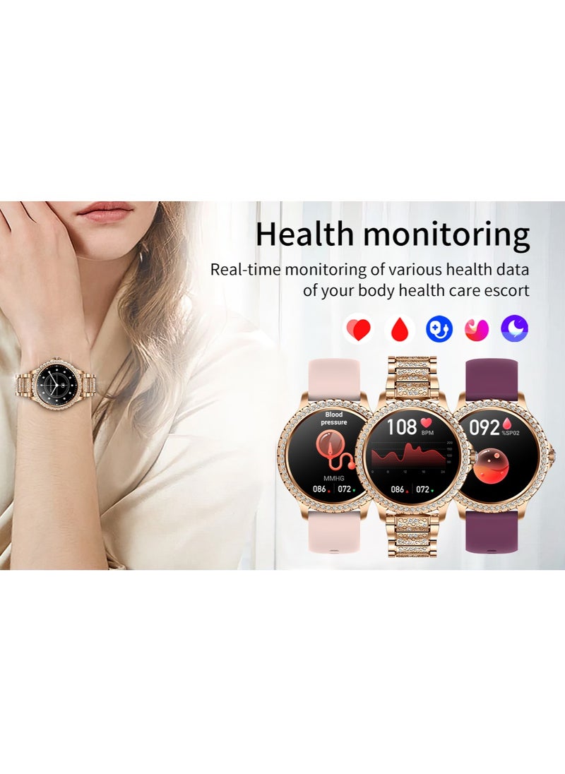 Women/Ladies Bluetooth Smartwatch, Answer/Unplug Call Function, 1.32 Inch Full Screen Touch Smart Watch, With Exercise Heart Rate Monitoring And Sleep Monitoring, Exercise Mode RTi58 Gold