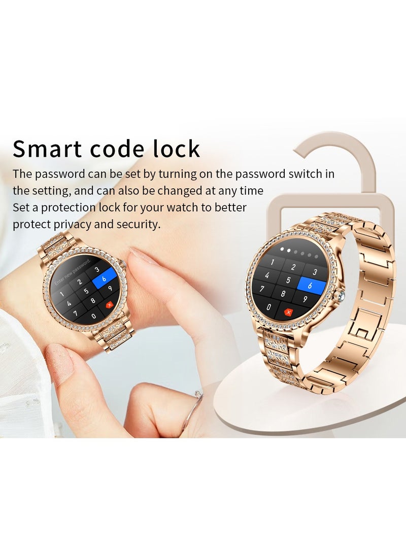 Women/Ladies Bluetooth Smartwatch, Answer/Unplug Call Function, 1.32 Inch Full Screen Touch Smart Watch, With Exercise Heart Rate Monitoring And Sleep Monitoring, Exercise Mode RTi58 Gold